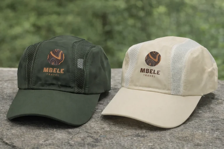 Gorras de tejido tecnico personalizadas con DTF para agencia de viajes, con logotipo aplicado sobre material textil transpirable.